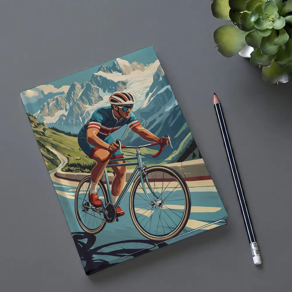 Road Cyclist Racing Through Alpine Mountain Pass – Notebooks