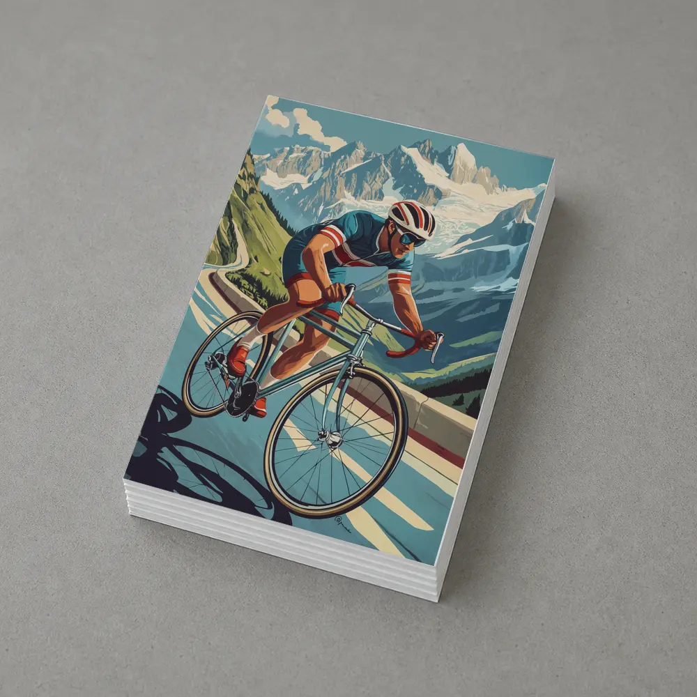 Road Cyclist Racing Through Alpine Mountain Pass – Postcards