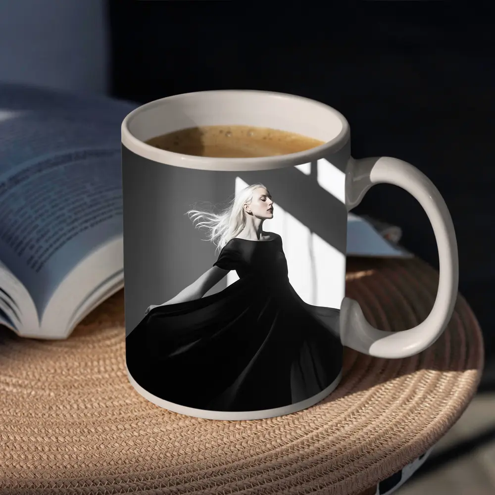 Woman Black Dress Dancing Gray Studio – Mugs