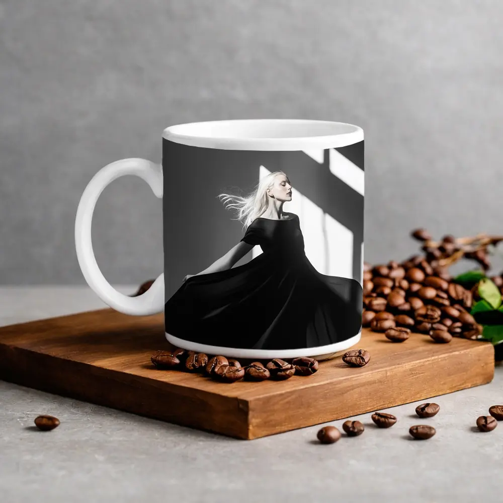 Woman Black Dress Dancing Gray Studio – Mugs