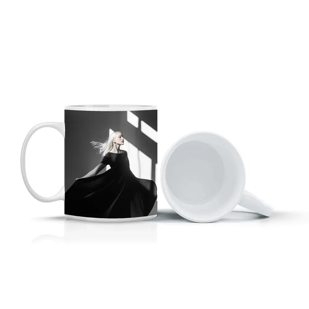 Woman Black Dress Dancing Gray Studio – Mugs