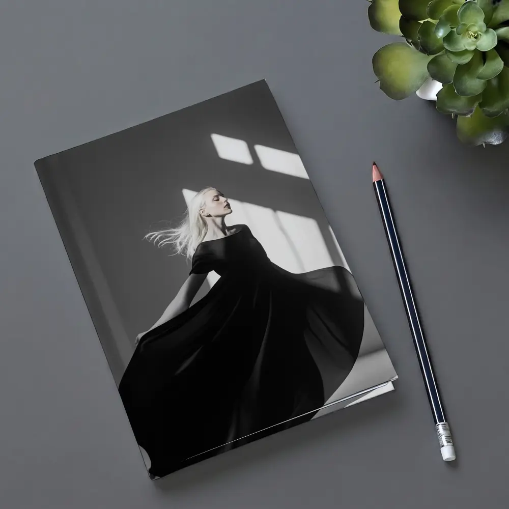 Woman Black Dress Dancing Gray Studio – Notebooks