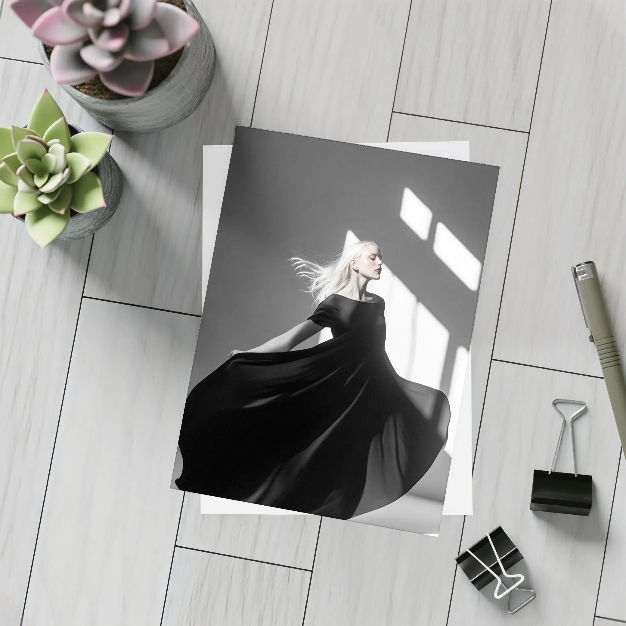 Woman Black Dress Dancing Gray Studio – Postcards
