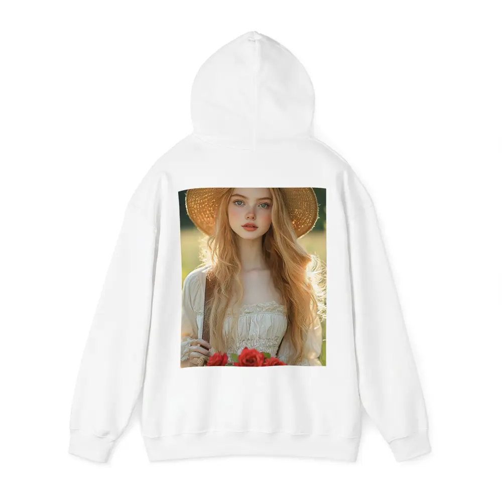 Young Woman Roses Basket Sunny Field – Hoodies