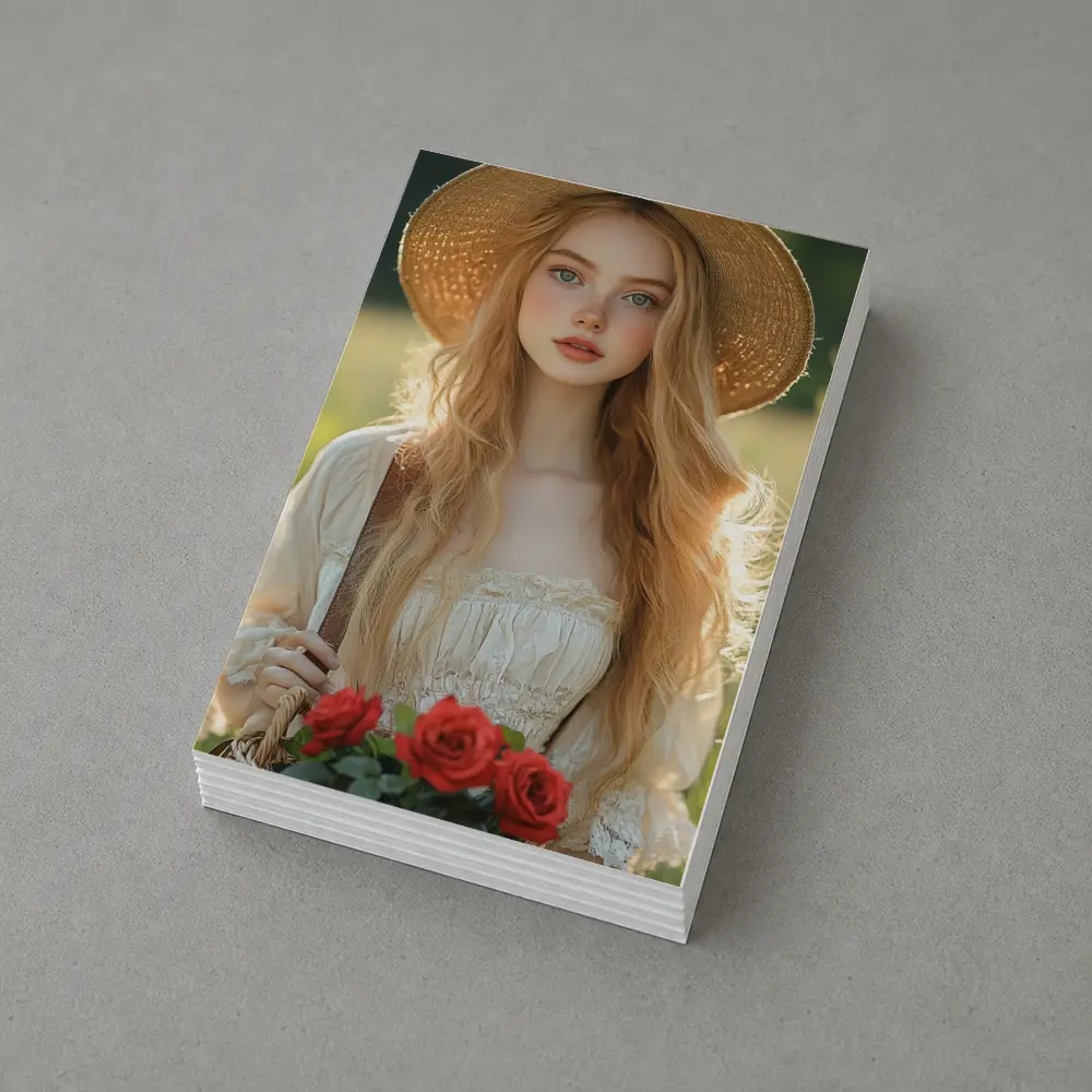 Young Woman Roses Basket Sunny Field – Postcards