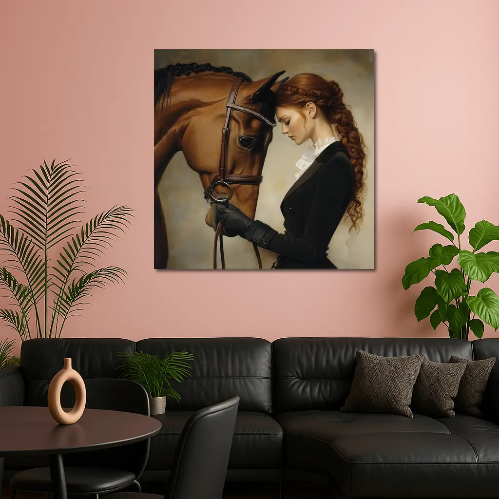 Equestrian Woman With Chestnut Horse Portrait – Wall Art
