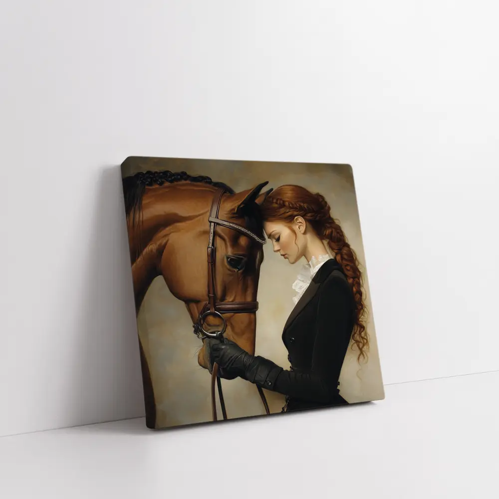 Equestrian Woman With Chestnut Horse Portrait – Wall Art