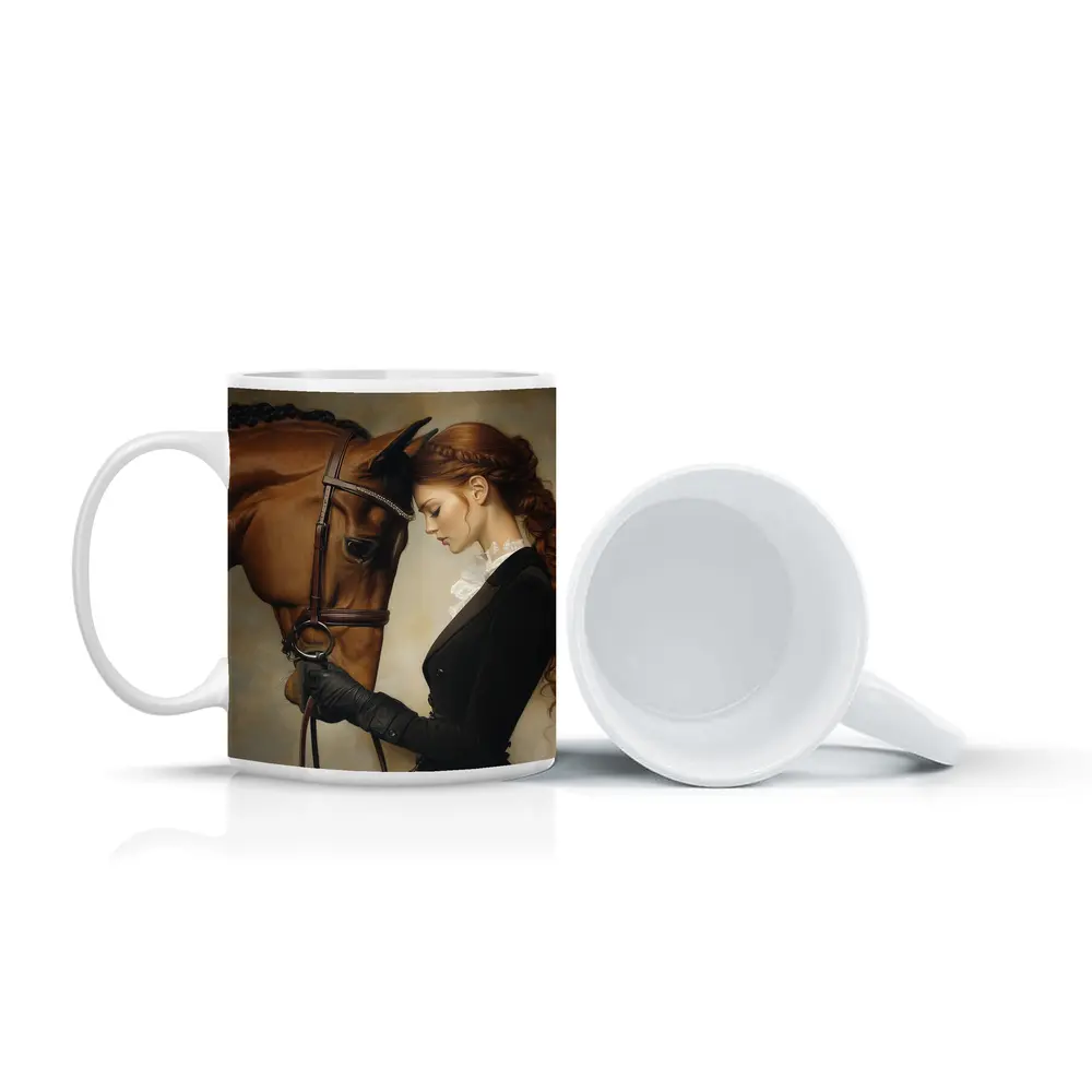Equestrian Woman With Chestnut Horse Portrait – Mugs