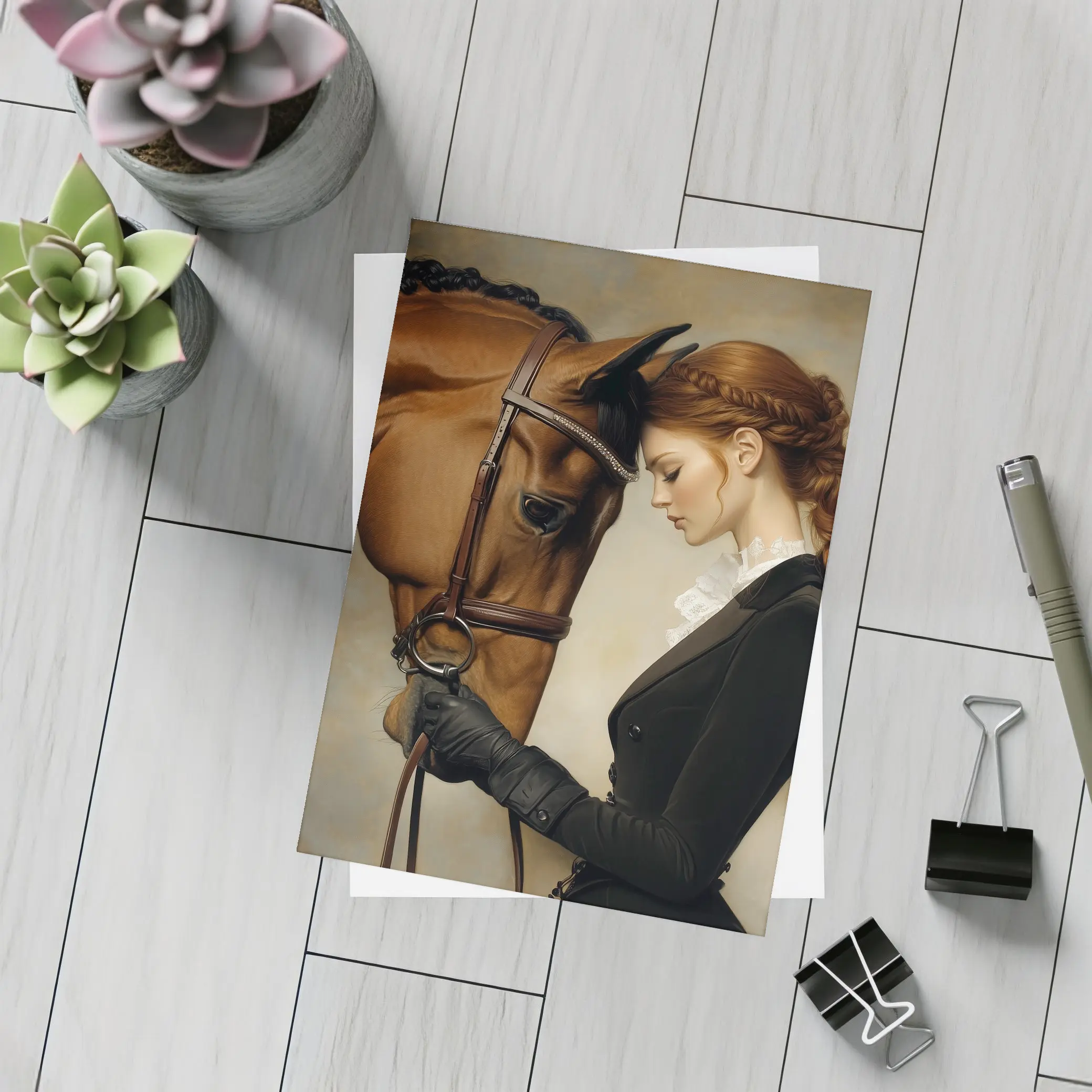 Equestrian Woman With Chestnut Horse Portrait – Postcards