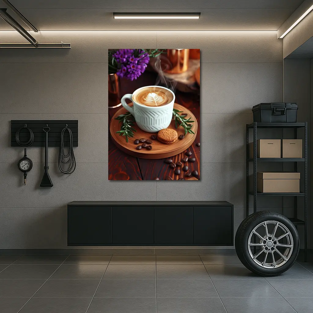 Latte Art Coffee Cup Wooden Tray Setup – Wall Art