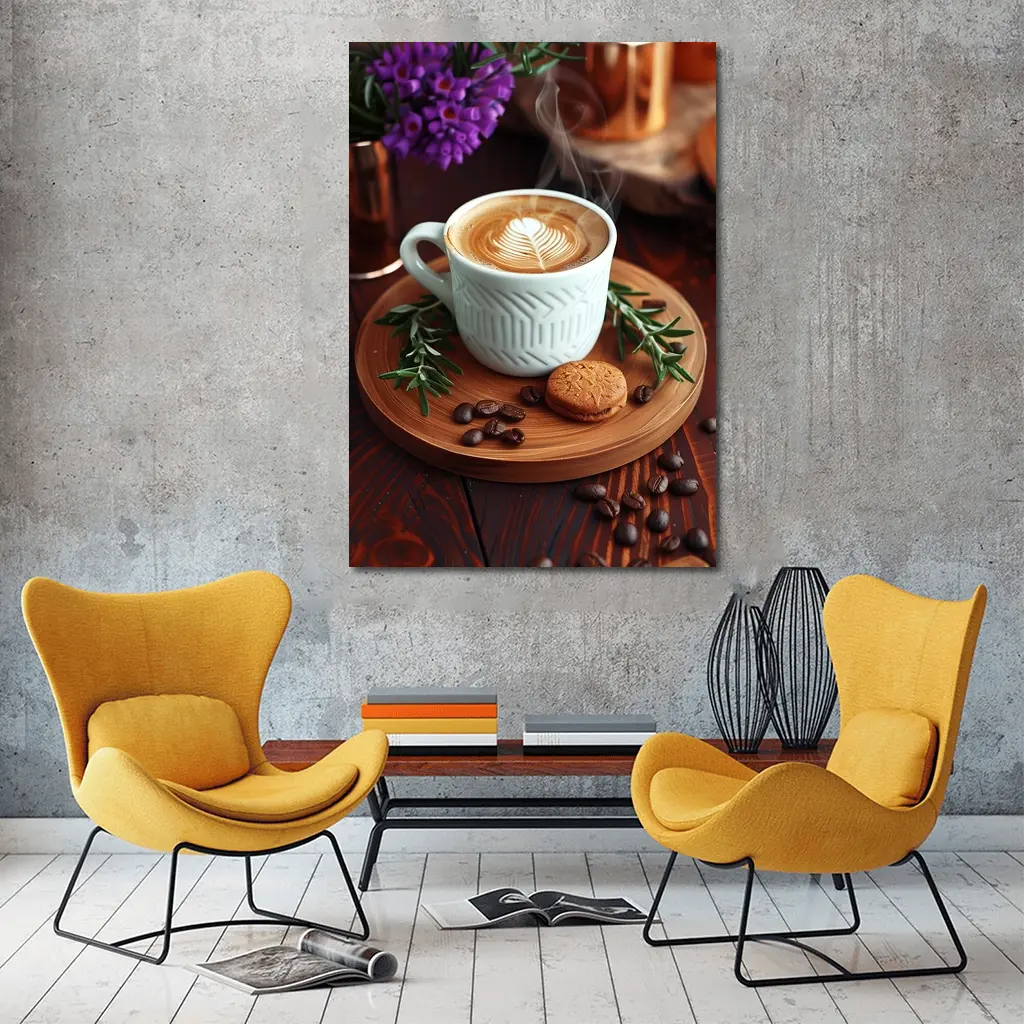 Latte Art Coffee Cup Wooden Tray Setup – Wall Art