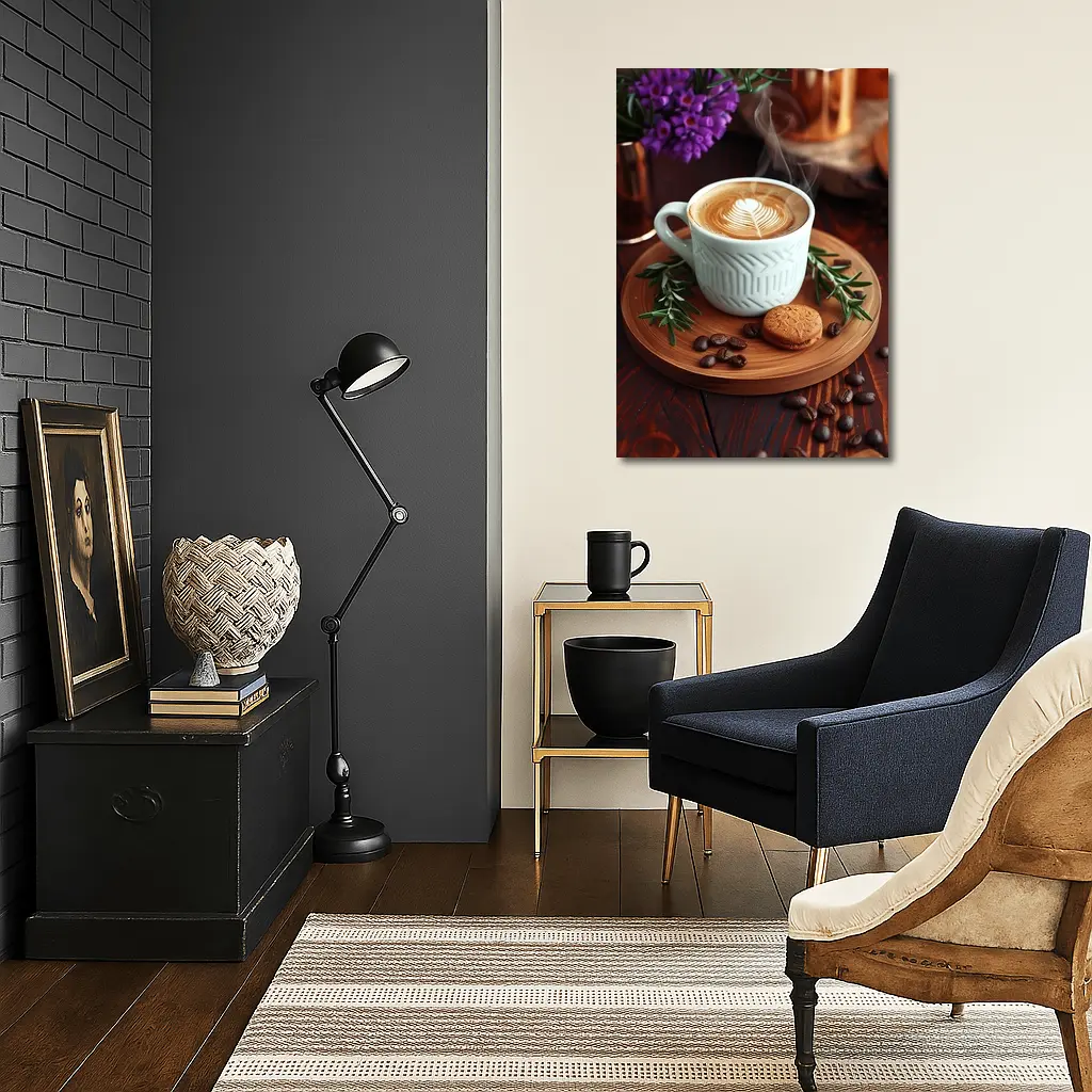 Latte Art Coffee Cup Wooden Tray Setup – Wall Art