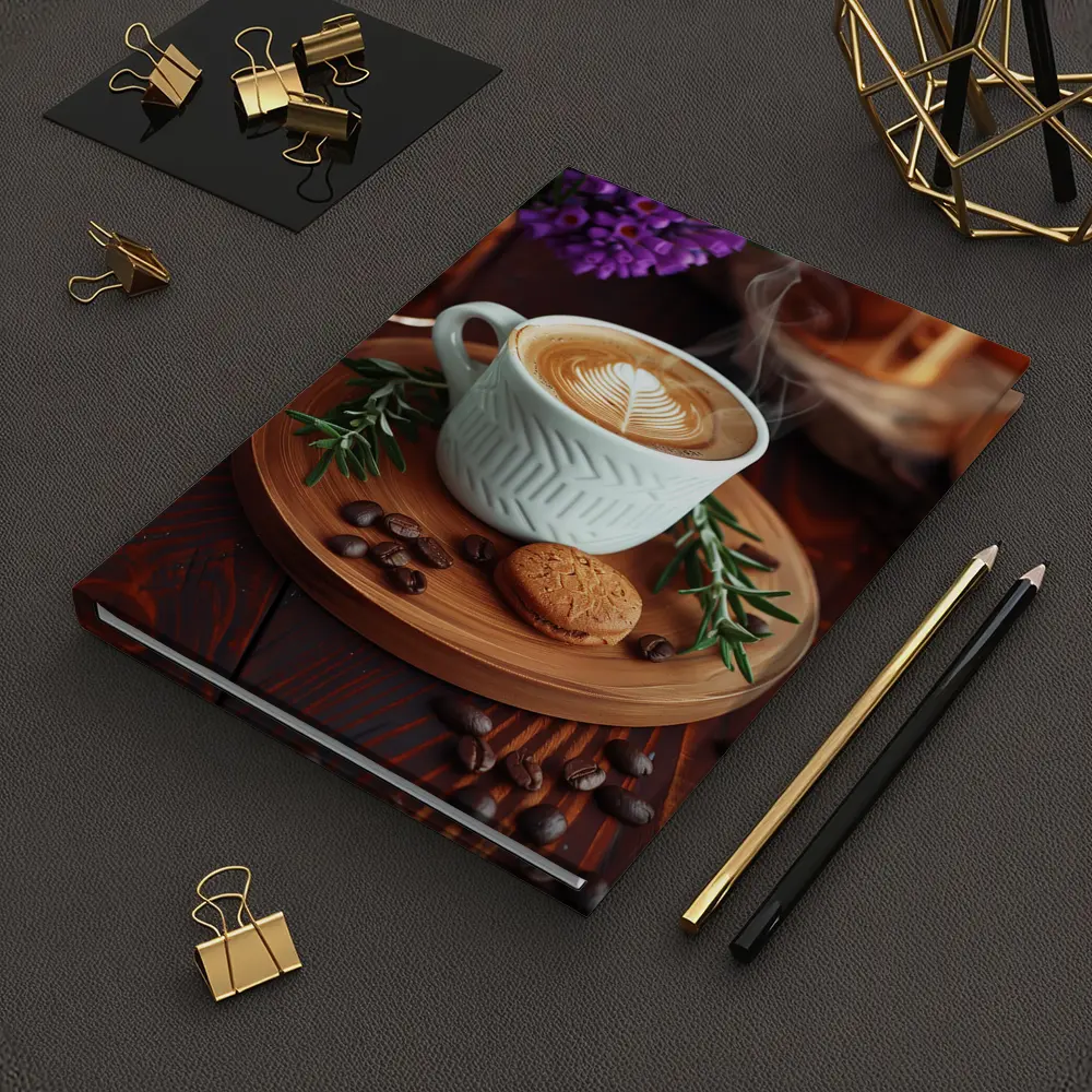 Latte Art Coffee Cup Wooden Tray Setup – Notebooks