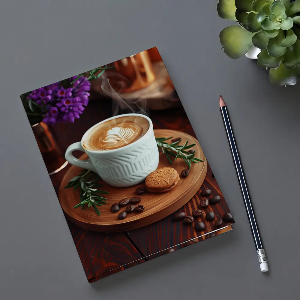 Latte Art Coffee Cup Wooden Tray Setup – Notebooks