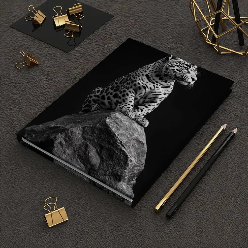 Jaguar Sitting On Rock Black Background – Notebooks