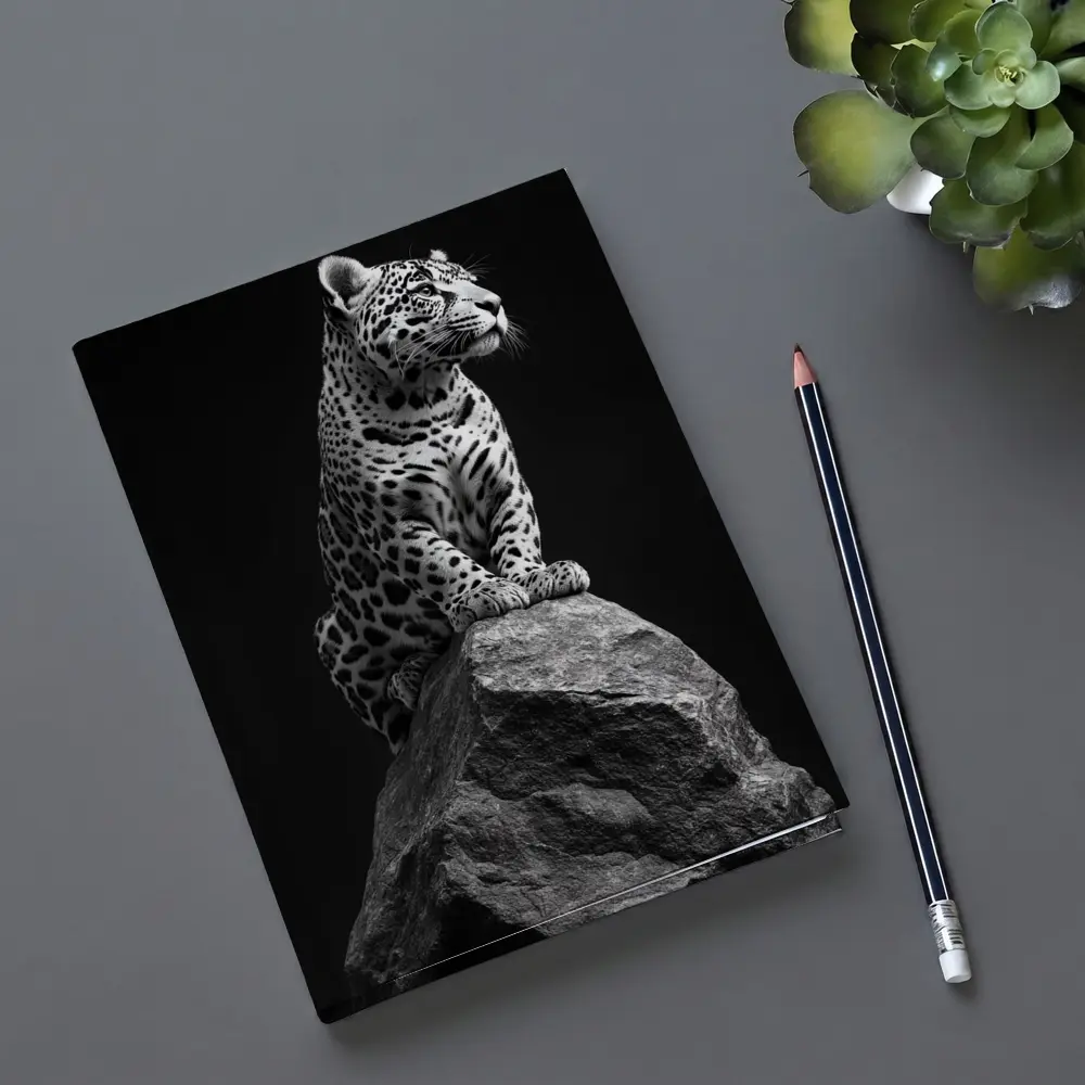 Jaguar Sitting On Rock Black Background – Notebooks