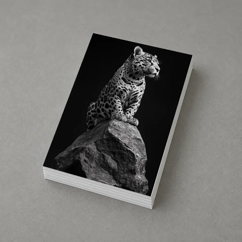Jaguar Sitting On Rock Black Background – Postcards