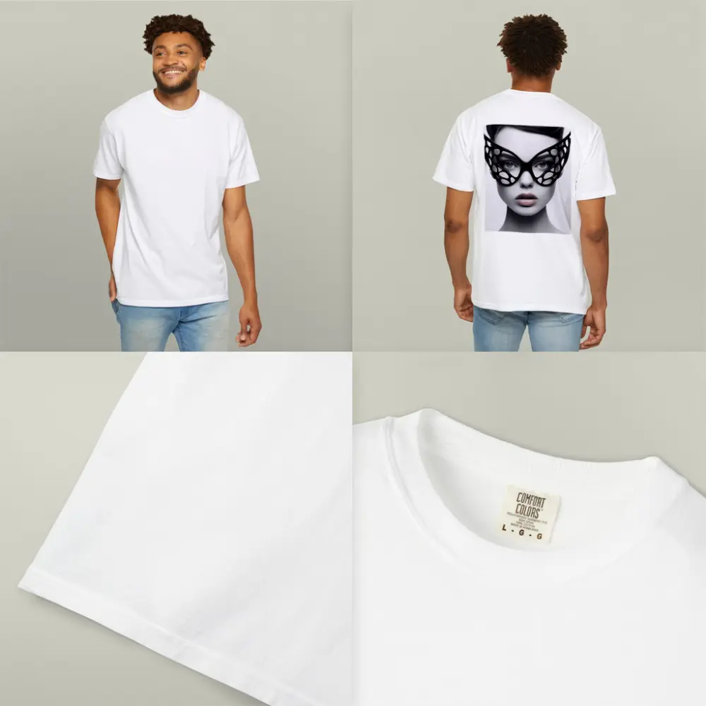 Woman Black Geometric Mask White Background – T-Shirts