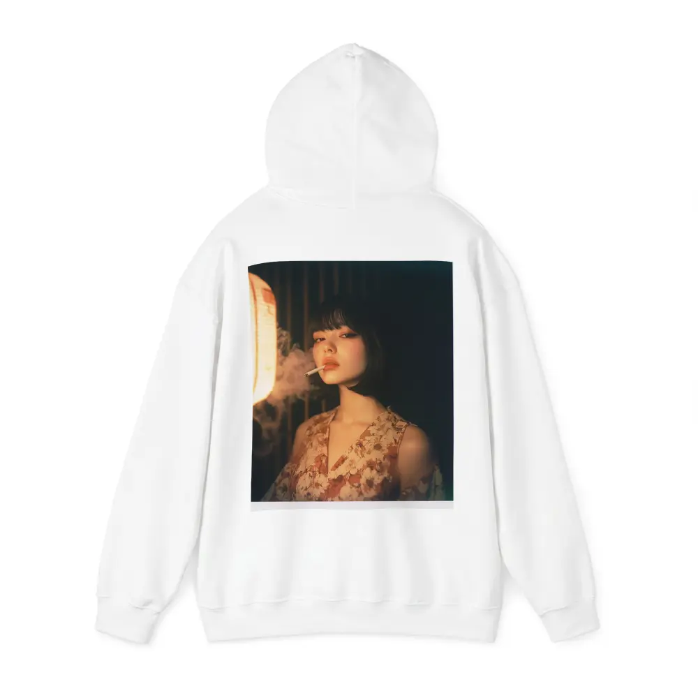 Japanese Woman Smoking Floral Dress Dark Background – Hoodies