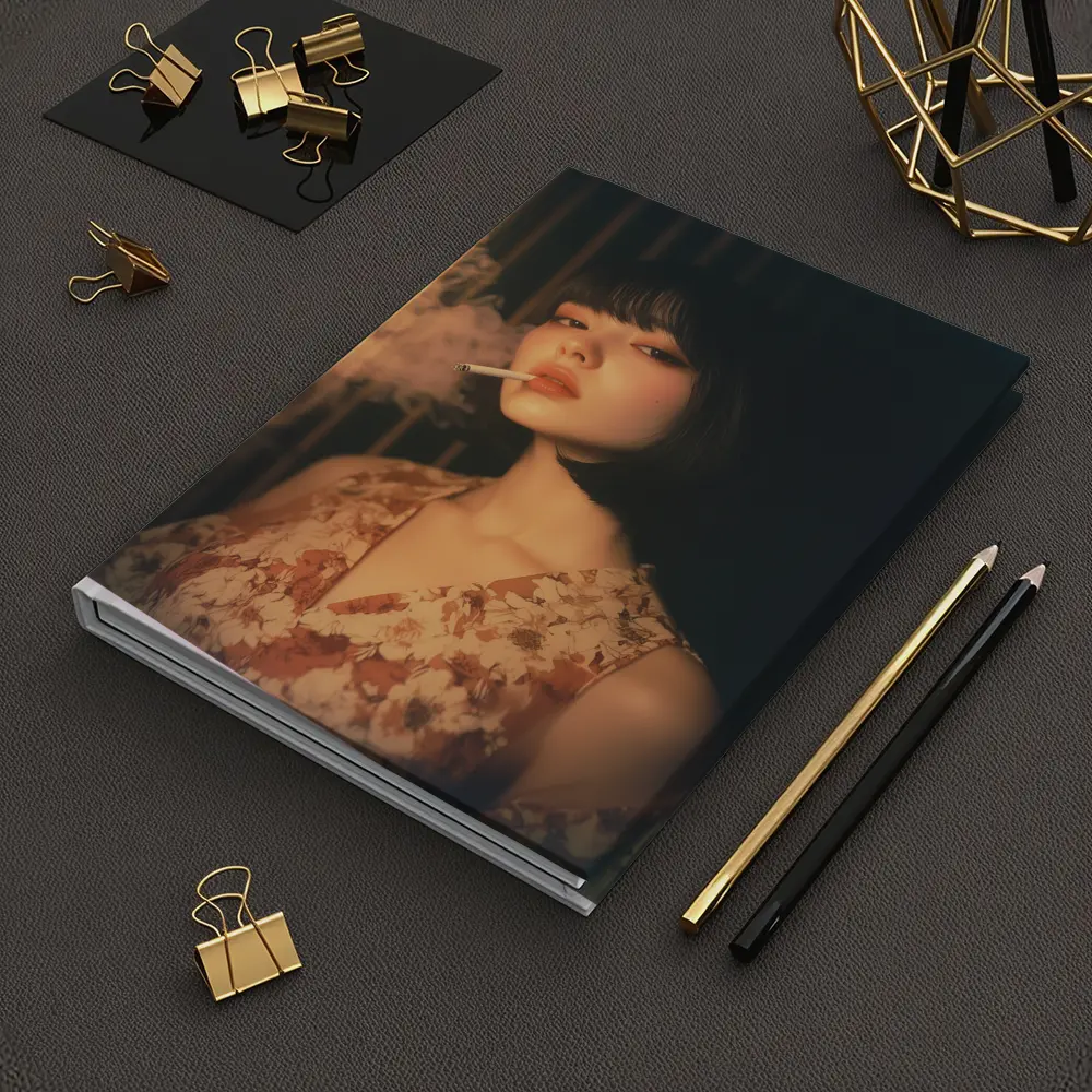 Japanese Woman Smoking Floral Dress Dark Background – Notebooks