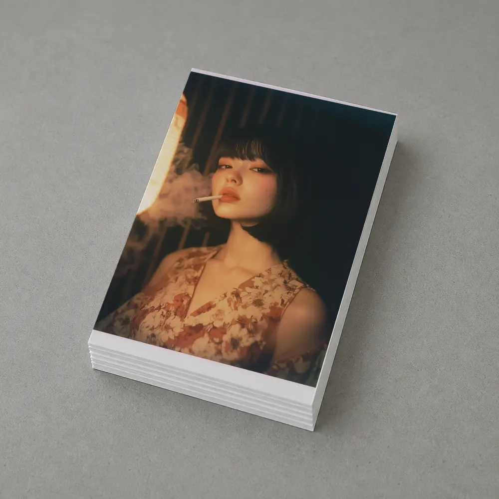 Japanese Woman Smoking Floral Dress Dark Background – Postcards