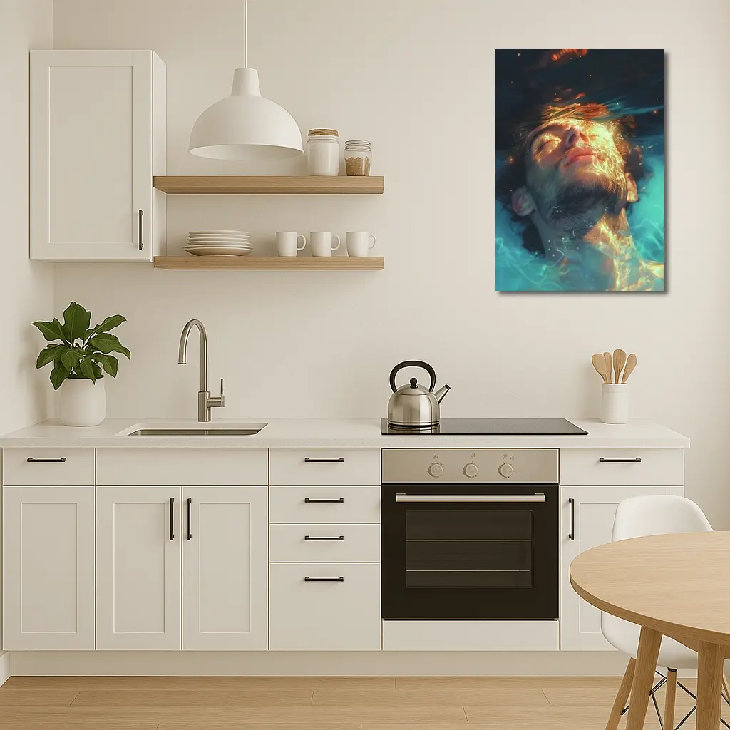 Man Floating Underwater Serene Digital Art – Wall Art