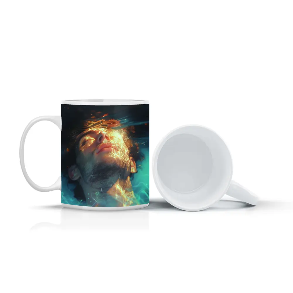 Man Floating Underwater Serene Digital Art – Mugs