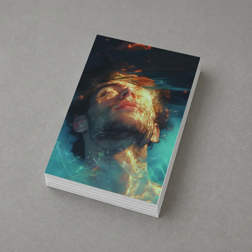 Man Floating Underwater Serene Digital Art – Postcards