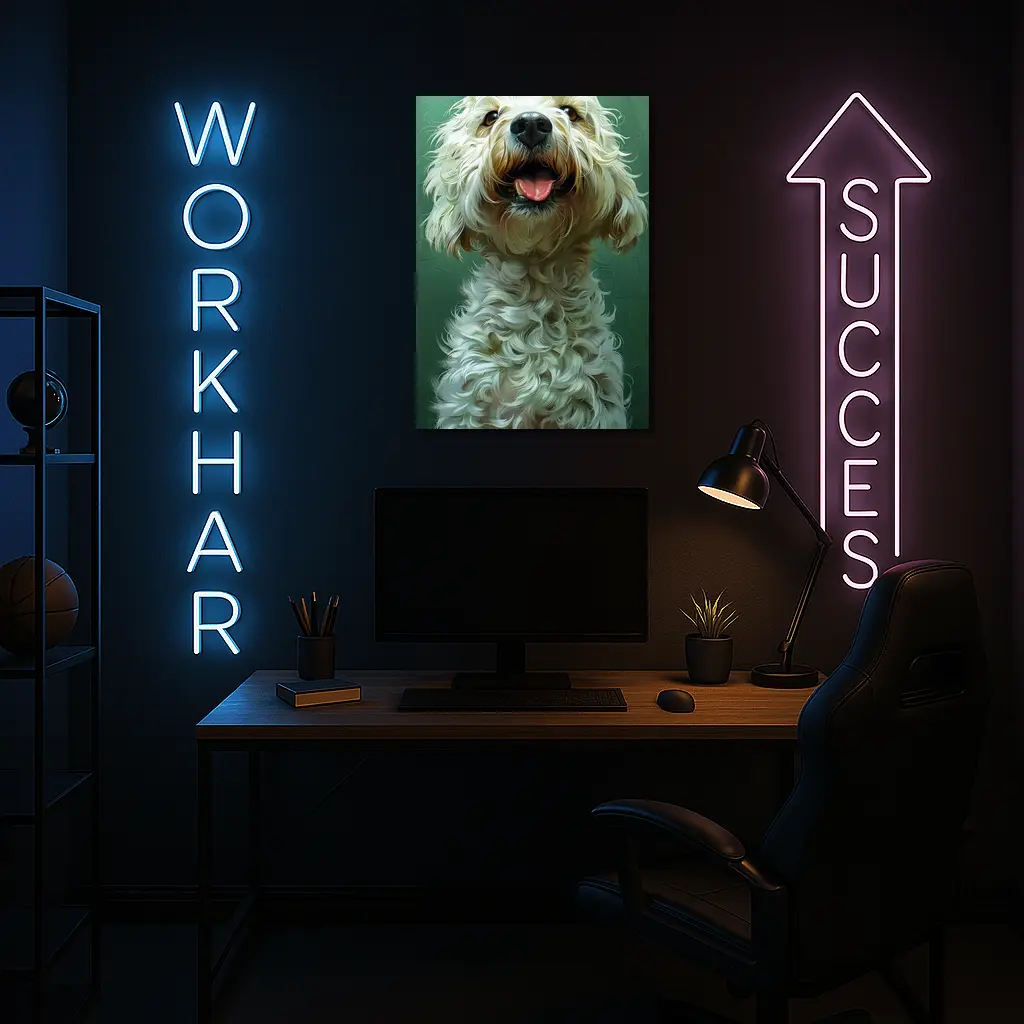 Fluffy Goldendoodle Dog Green Background Art – Wall Art