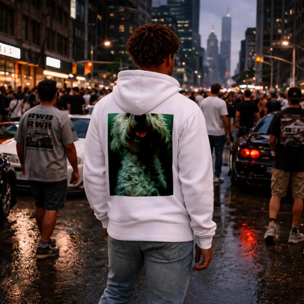Fluffy Goldendoodle Dog Green Background Art – Hoodies