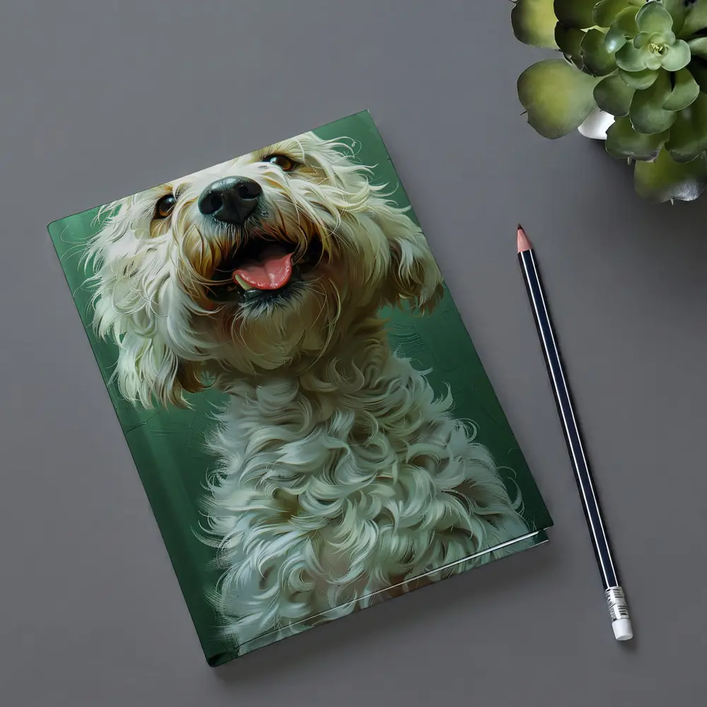 Fluffy Goldendoodle Dog Green Background Art – Notebooks