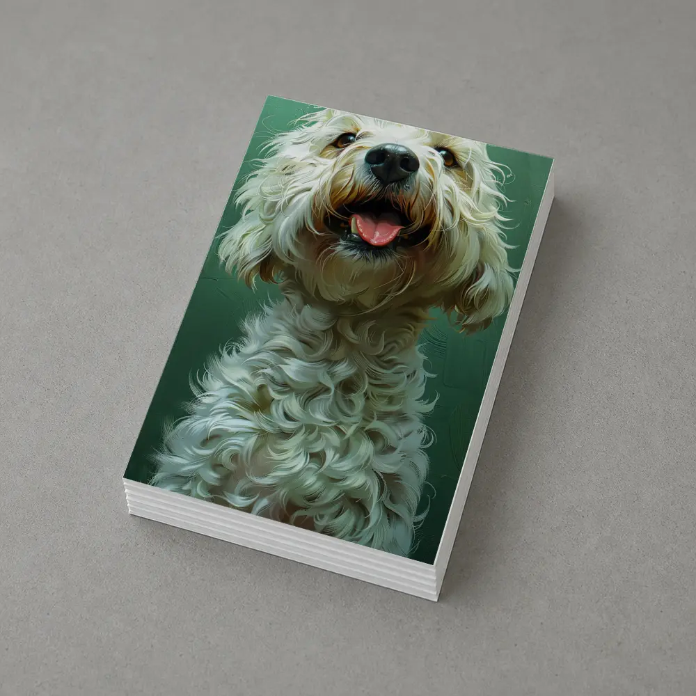 Fluffy Goldendoodle Dog Green Background Art – Postcards