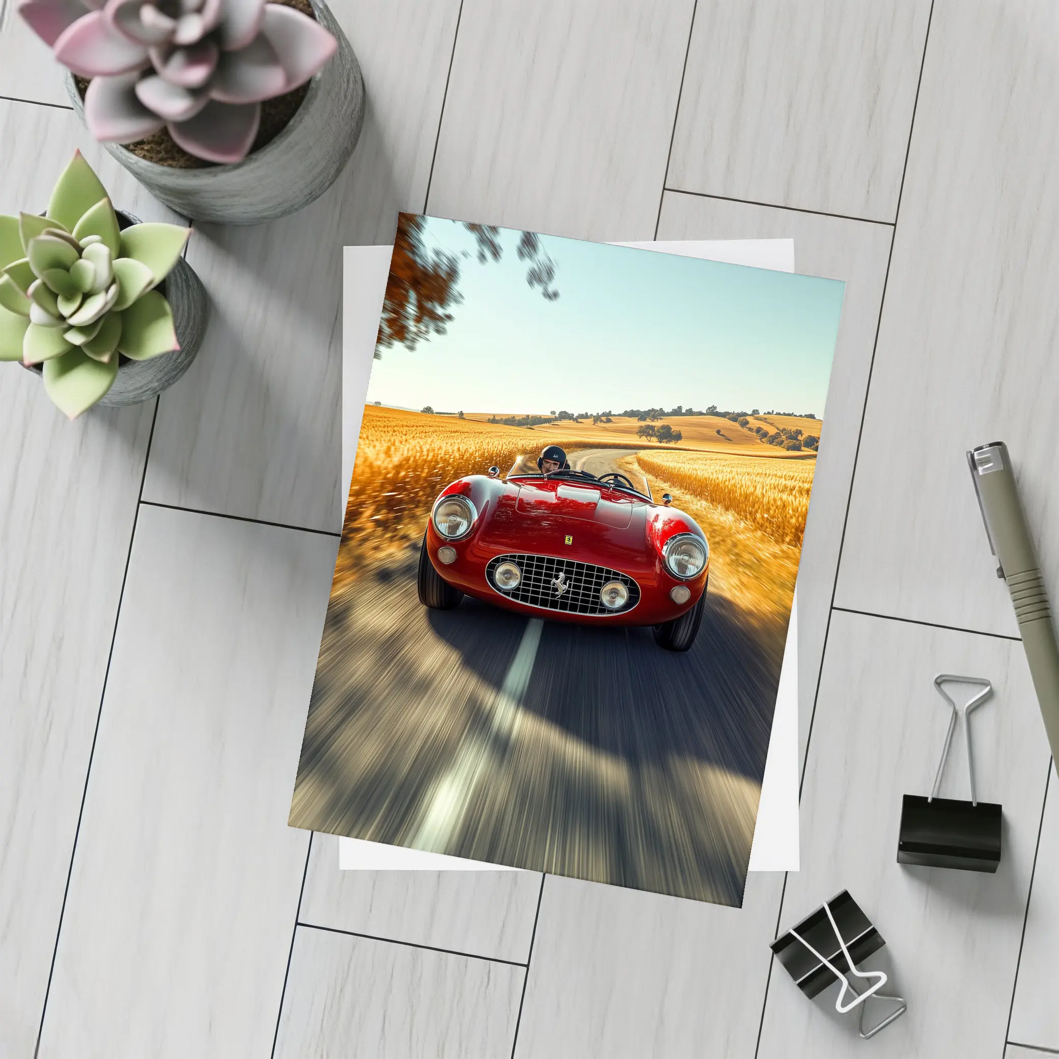 Classic Ferrari Speedster Red Country Road – Postcards
