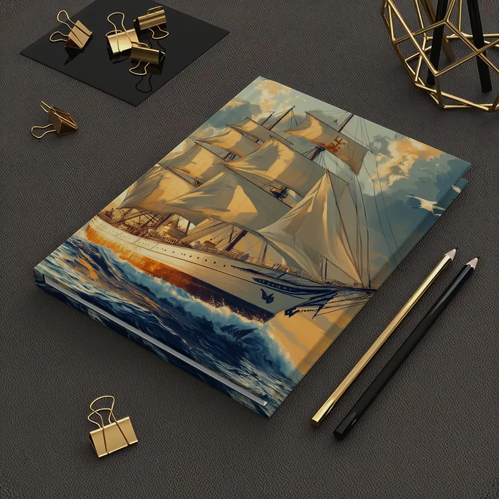 Tall Ship Sailing Ocean Golden Sky Art – Notebooks