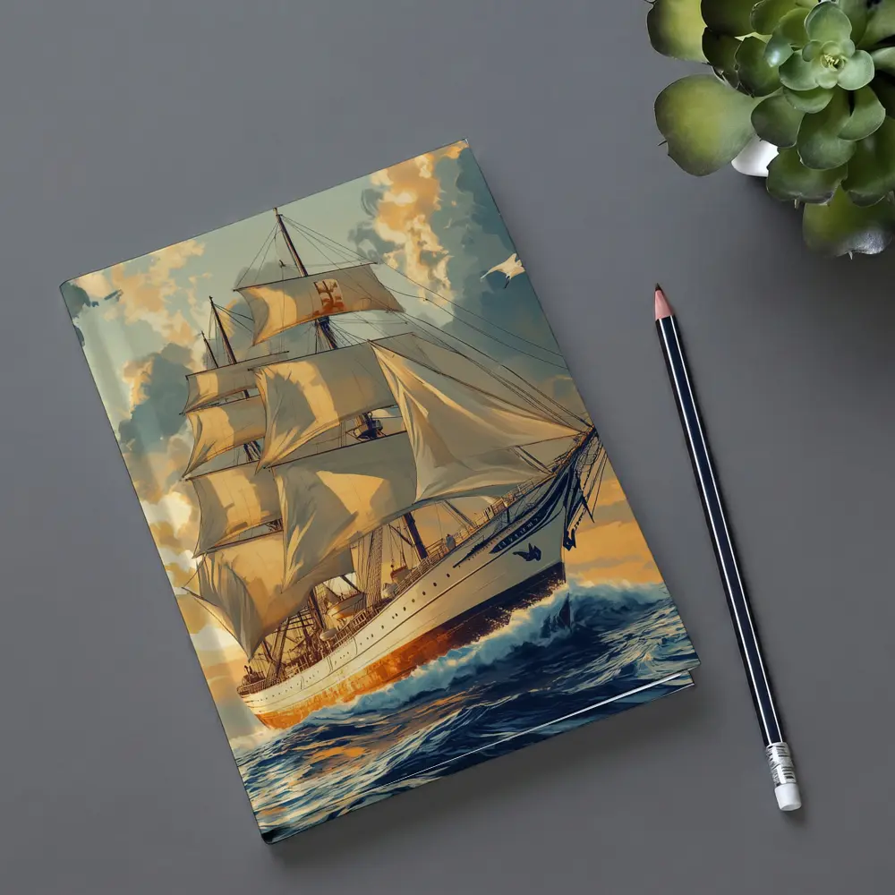 Tall Ship Sailing Ocean Golden Sky Art – Notebooks