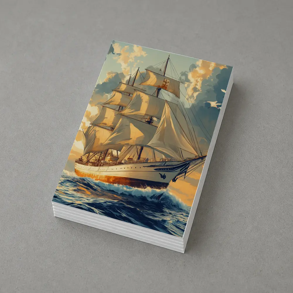 Tall Ship Sailing Ocean Golden Sky Art – Postcards