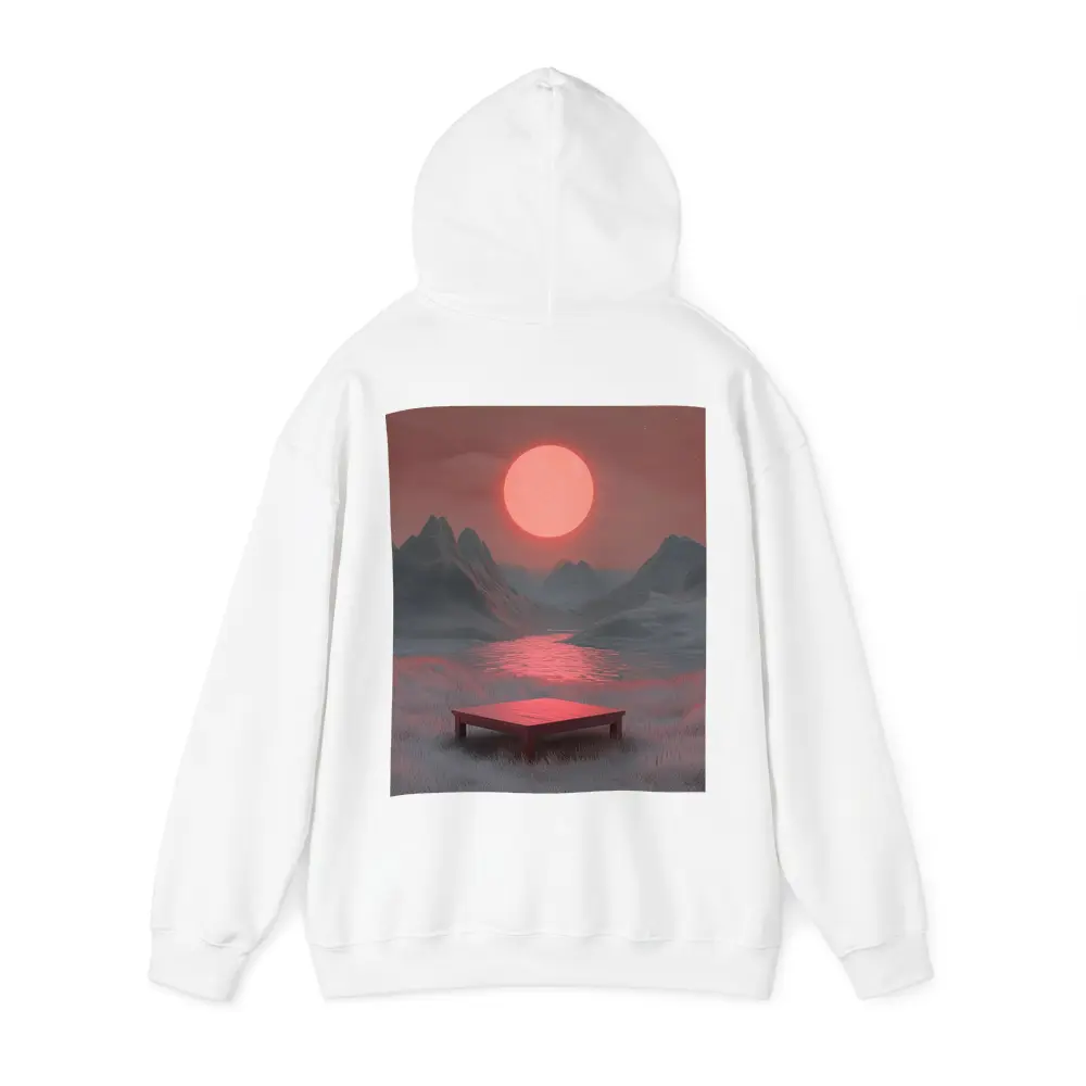 Red Sun Mountain Lake Surreal Landscape Art – Hoodies