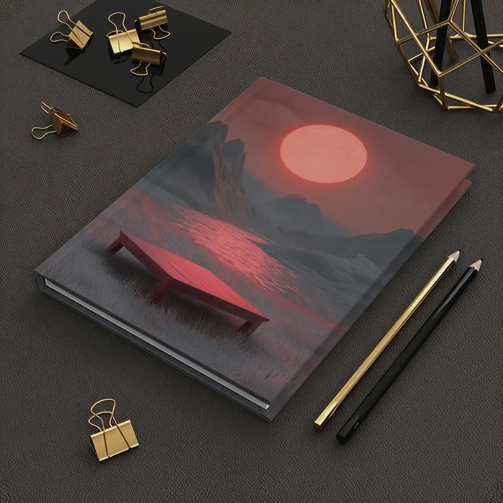Red Sun Mountain Lake Surreal Landscape Art – Notebooks