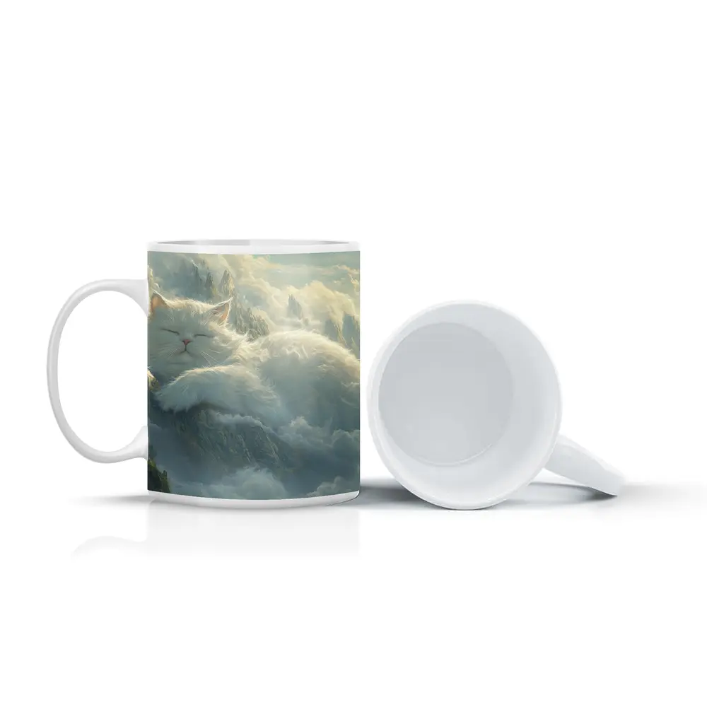 White Cat Sleeping on Mountain Clouds Fantasy – Mugs
