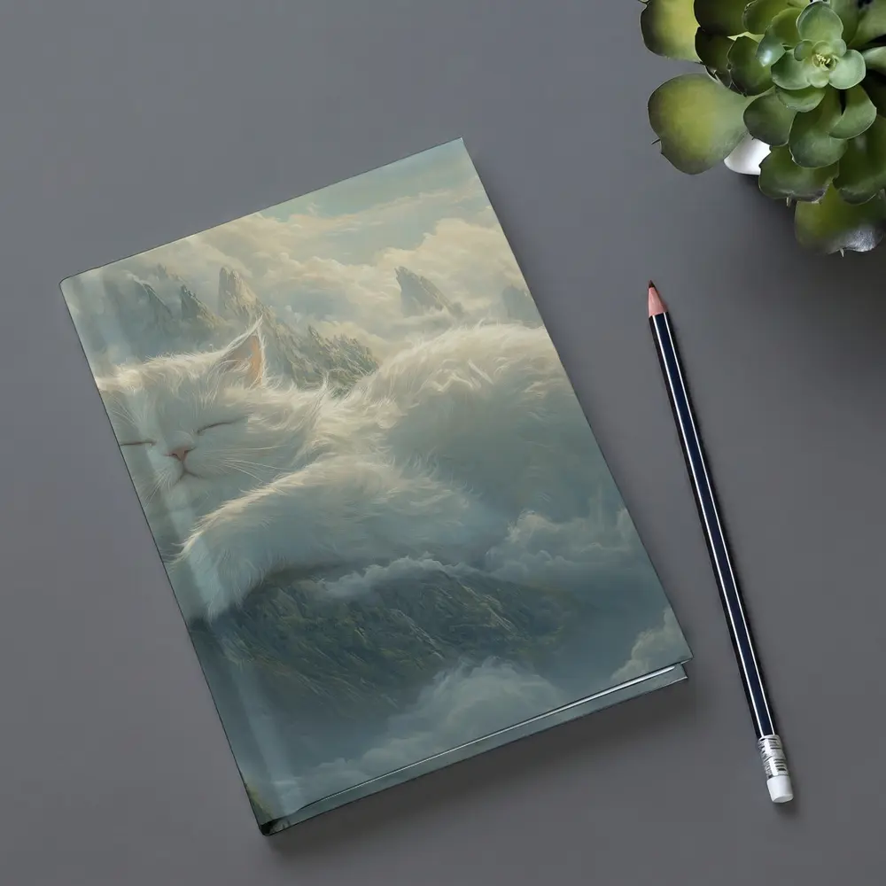 White Cat Sleeping on Mountain Clouds Fantasy – Notebooks