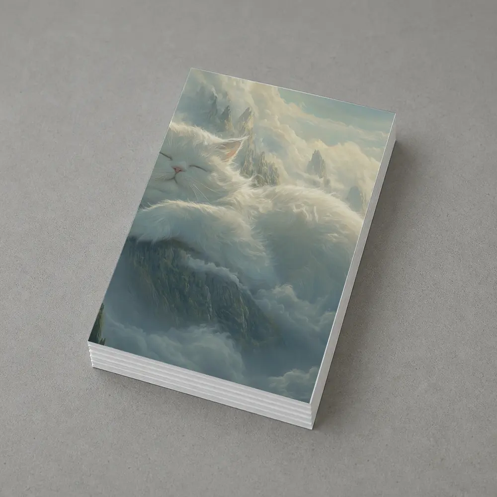 White Cat Sleeping on Mountain Clouds Fantasy – Postcards