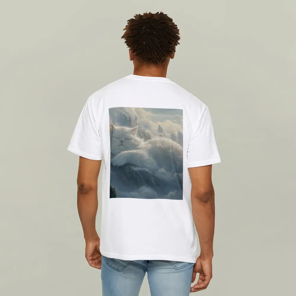 White Cat Sleeping on Mountain Clouds Fantasy – T-Shirts