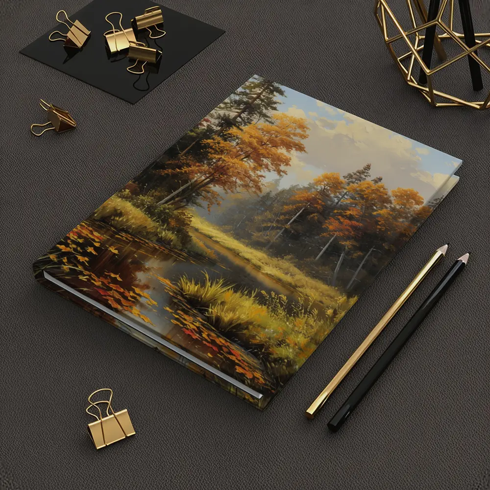 Autumn Forest River Oil Painting Art – Notebooks