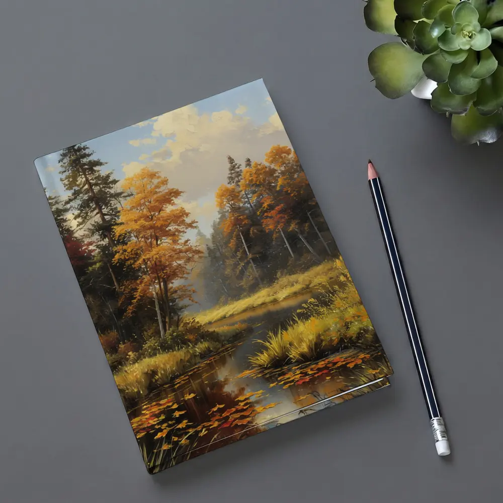 Autumn Forest River Oil Painting Art – Notebooks