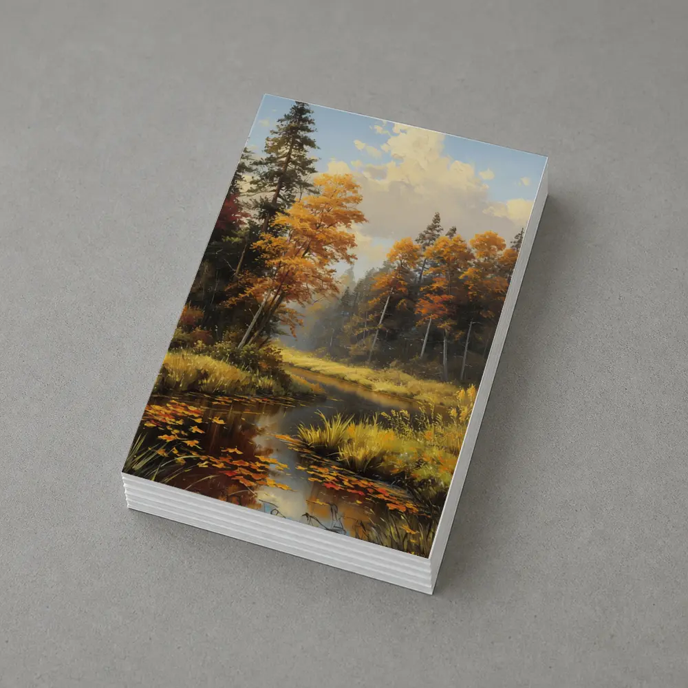 Autumn Forest River Oil Painting Art – Postcards