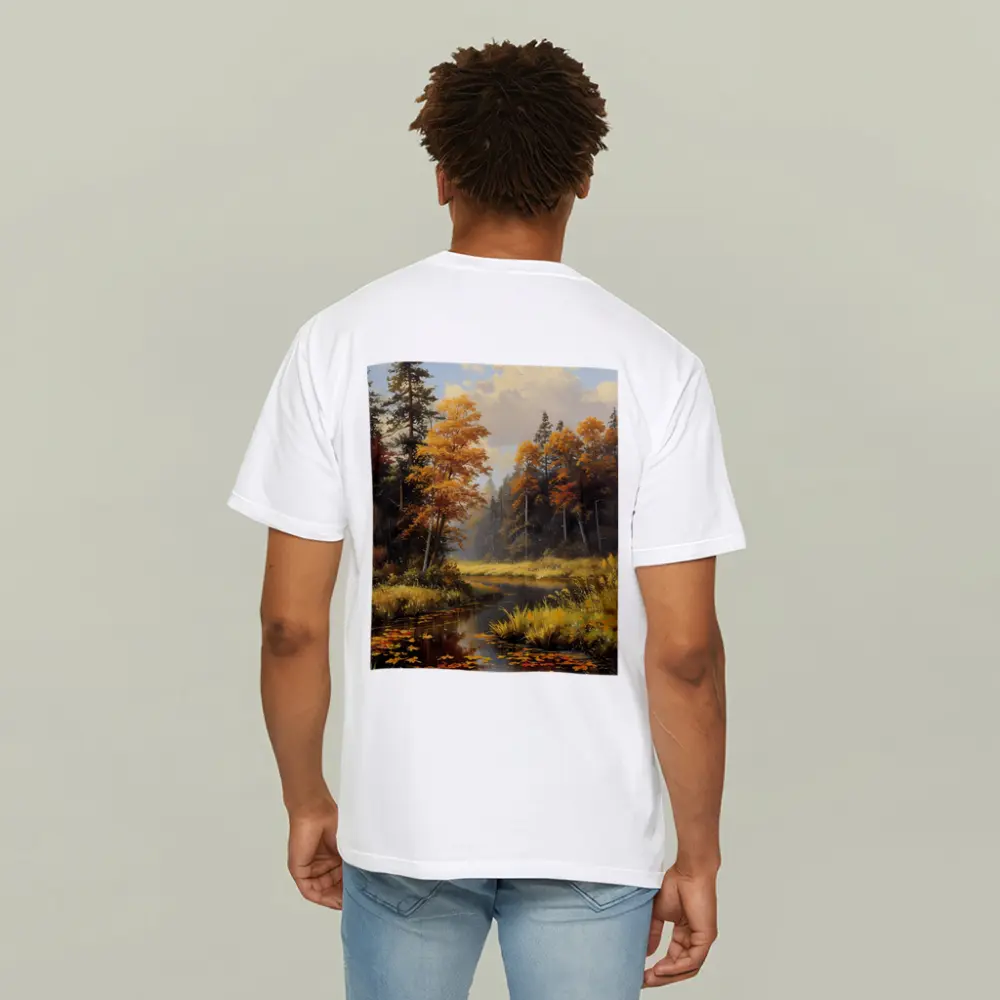 Autumn Forest River Oil Painting Art – T-Shirts