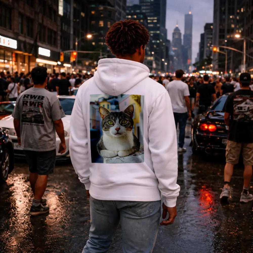 Gray Tabby Cat Green Eyes Colorful Street – Hoodies