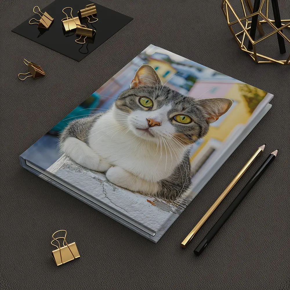 Gray Tabby Cat Green Eyes Colorful Street – Notebooks
