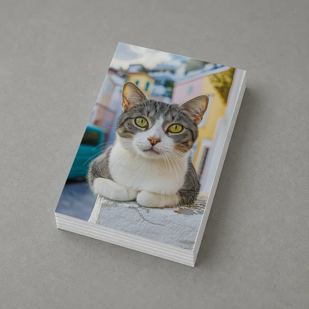 Gray Tabby Cat Green Eyes Colorful Street – Postcards
