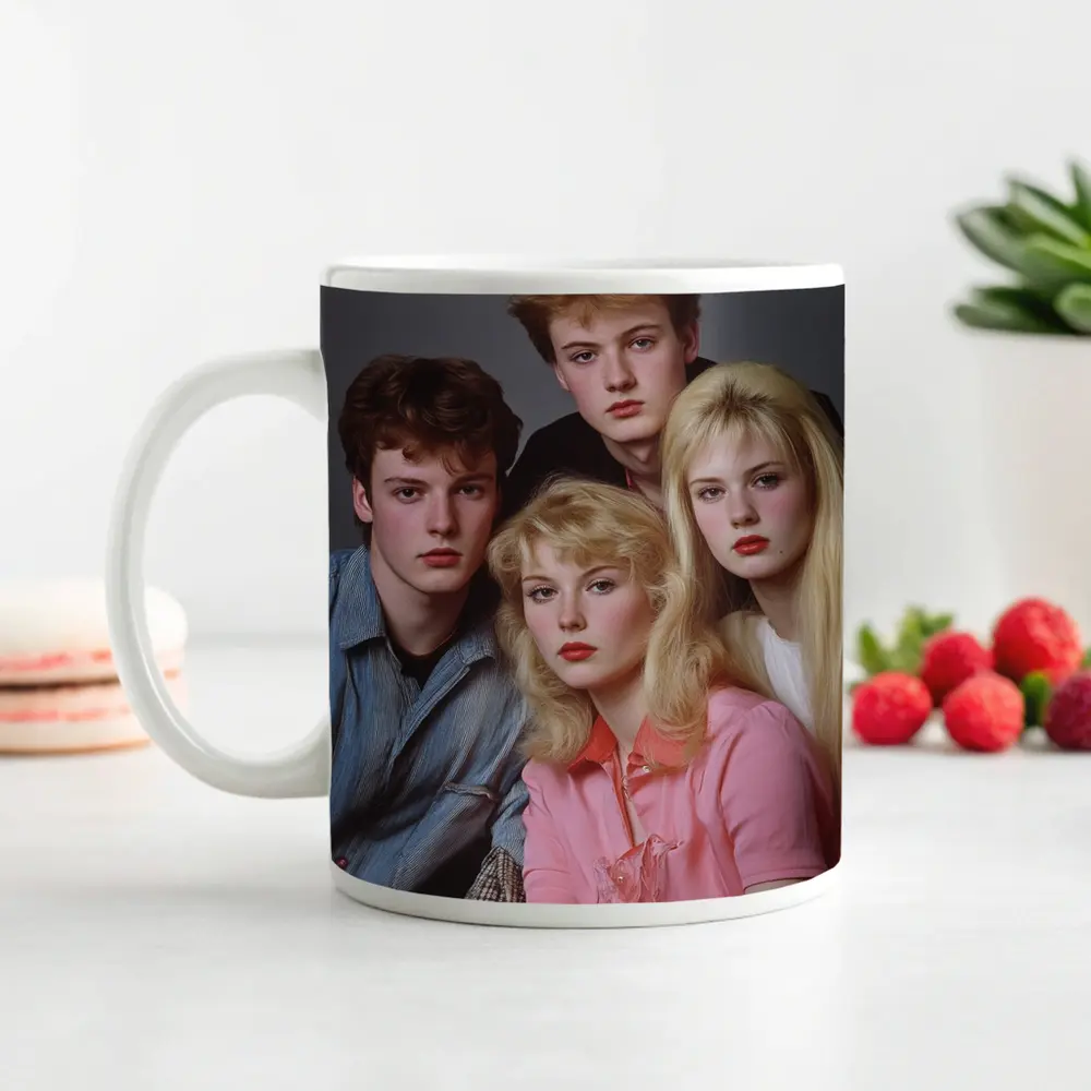 Retro Eighties Teen Group Studio Portrait – Mugs